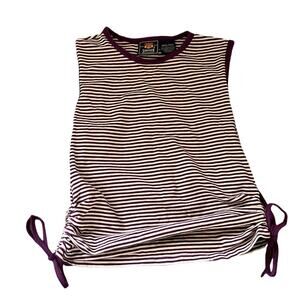 Route 66 Cream & Purple Striped Cinched Sided Tank Top